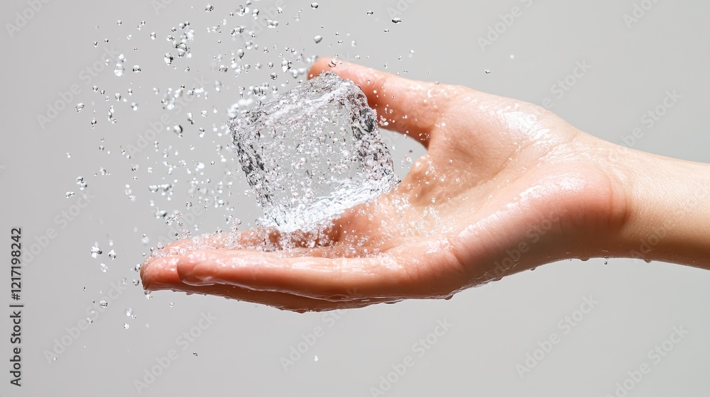 Poster water drops splashing from a hand dynamic motion and texture