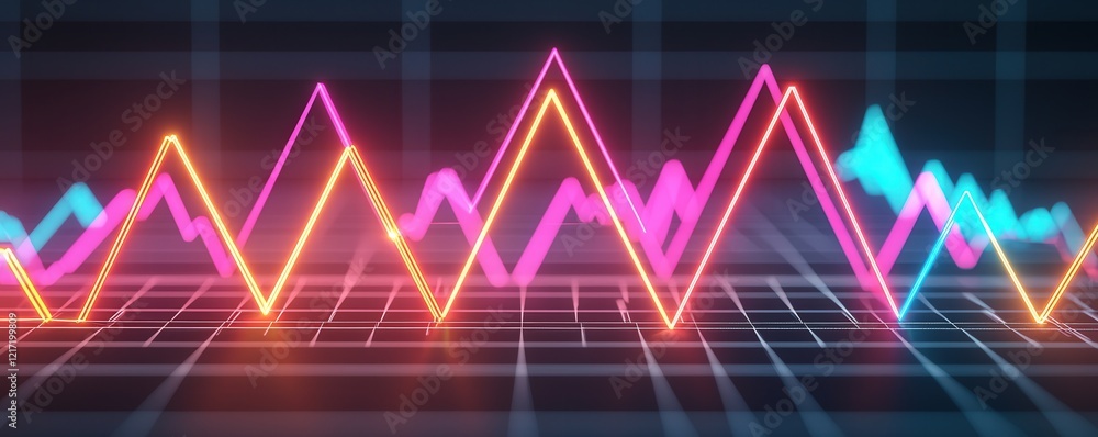 Poster peak energy demand concept. colorful digital graph with dynamic peaks and valleys representing data 