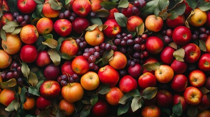 red apples and grapes background, fresh fruits, harvest