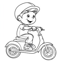 Simple Coloring Page Boy Enjoying a Scooter Ride