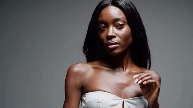 Beautiful female without makeup in her twenties posing in a minimalistic studio