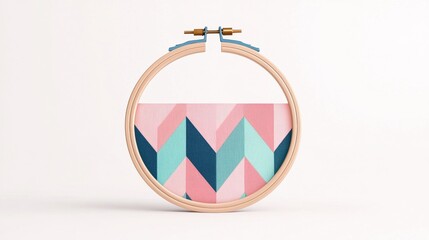 Obraz premium Colorful embroidery hoop displaying a vibrant geometric pattern. Perfect for craft enthusiasts and hobbyists, this artwork adds a touch of creativity to any space.