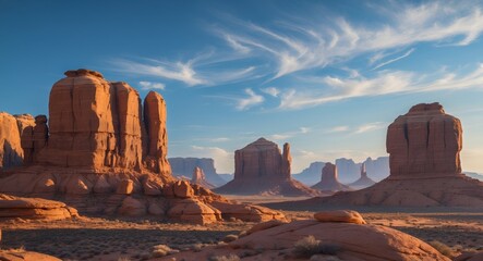 Fototapeta premium Stunning desert landscape with rock formations and blue sky