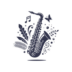 Naklejka premium Classic Saxophone: Minimalist Silhouette Illustration for Music Themes