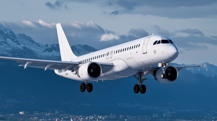 Obraz premium Airplane Flying Over Snowy Mountains