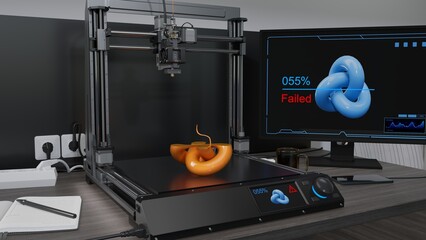 3D printer error: there is not enough source material for printing. 3D illustration