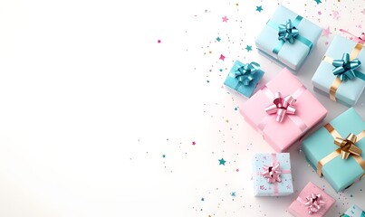 Obraz premium Pastel gifts confetti banner background
