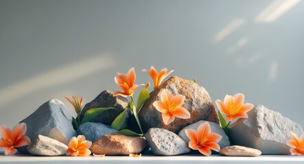 colorful rocks and flowers are shown in this image