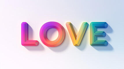 Valentine’s Day wallpaper with "LOVE" in a soft rainbow gradient on white.