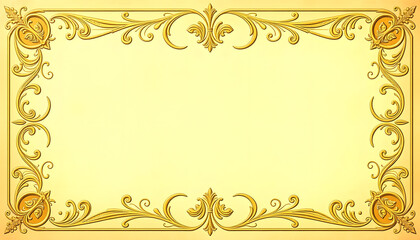 Fototapeta premium Flourishes calligraphic vintage ornamental background. Golden ornate page with swirls and vignettes elements. Frame design template. restaurant menu or royalty certificate, 8k, with white tones