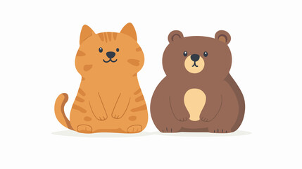 Cute cat and bear cartoon design vector illustration