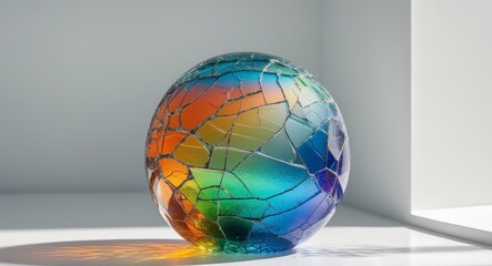 Vibrant multicolored cracked glass sphere with gradient spectrum