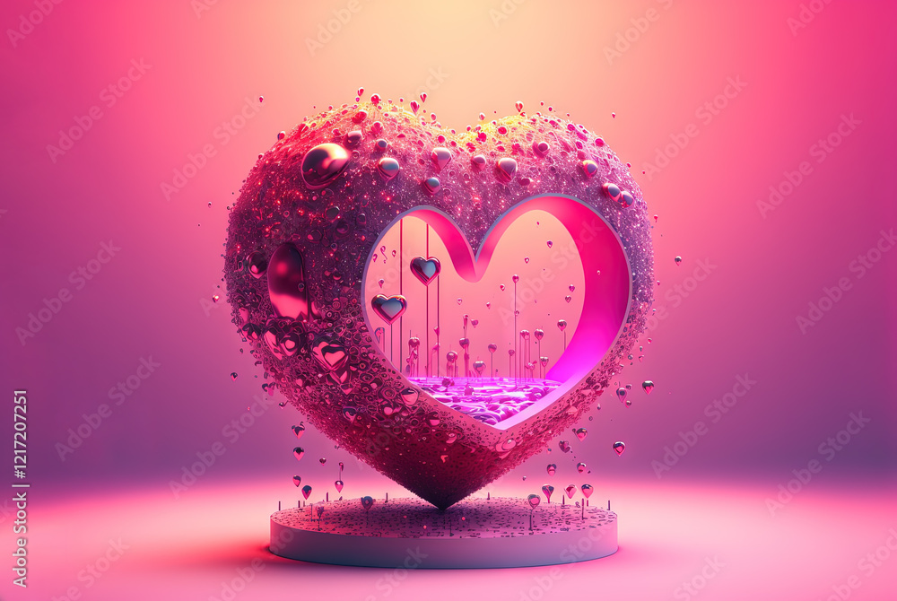 Aufkleber red heart for valentine's day. realistic 3d heart as a symbol love exploded in powder and particles.