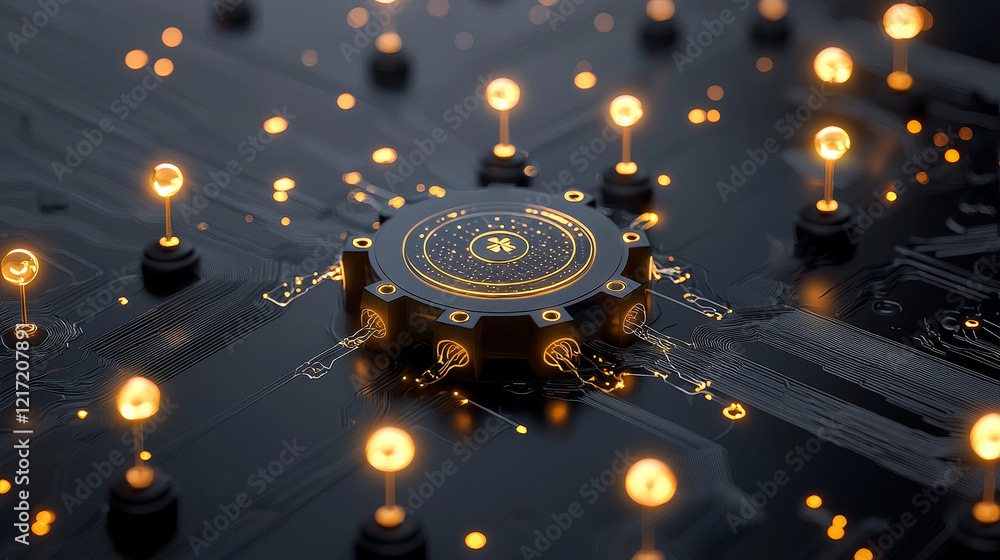Aufkleber innovative technological artwork displaying glowing circuit elements in a darkened space digital art