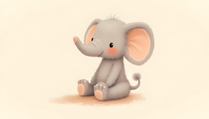 Illustration of an elephant soft, fluffy baby toy.
