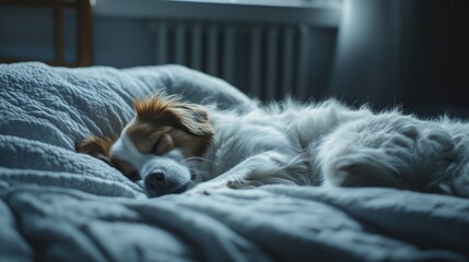 Obraz premium Dog sleeping on bed