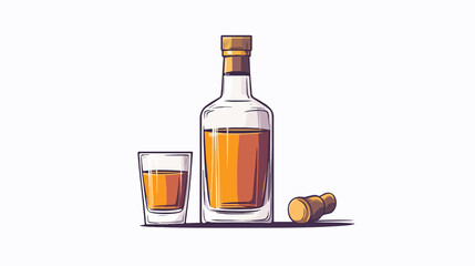 Elegant Line Schnapps Liquor Bottle and Glass of Beverage on a Wide Shot