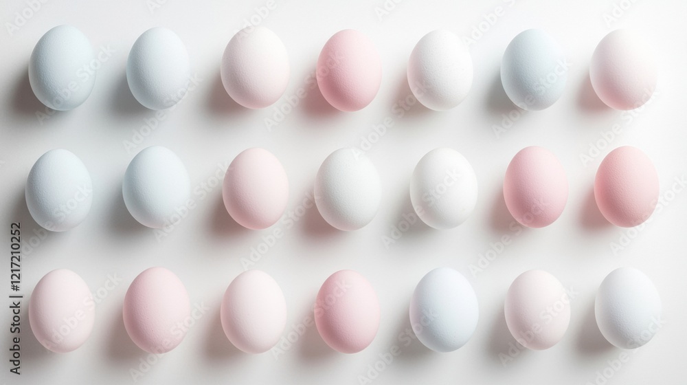 Aufkleber group of 12 white eggs arranged in a grid-like pattern on a plain white background. the eggs are of 