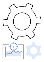 Gear with a data graph and a focus target, combining themes of process, precision, and data analysis. Ideal for technology, productivity, engineering, business, innovation and analytics abstract