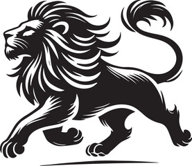 lion silhouette drawing style photo black and white background. 