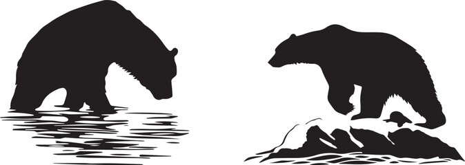 Silhouette of a polar bear hunting seals vector illustration © Hina