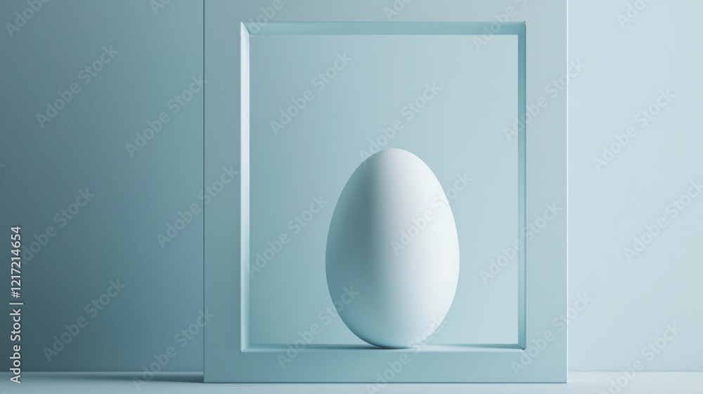 Poster 3d rendering of a white egg in a square frame. the egg is in the center of the frame and is placed o