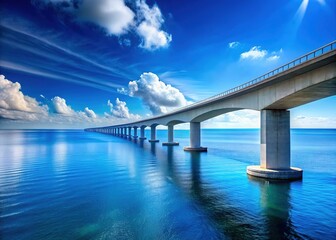 AI-generated minimalist ocean bridge, tranquil vista. Scenic landscape art.