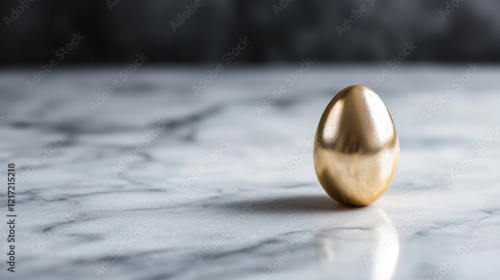 Aufkleber close-up of a single golden egg on a white marble surface. the egg is spherical in shape and appears