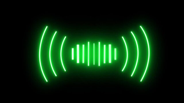 Glowing neon Sound wave icon for voice recognition in virtual assistant,speech sign.voice recording and podcast mic microphone button icon animation.Audio microphone icon animation in black background