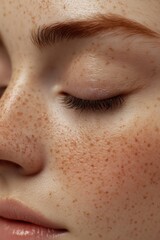 Woman's freckled face close-up