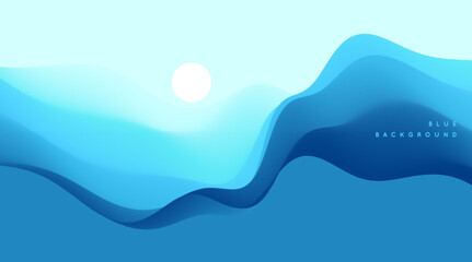 Blue abstract ocean seascape. Sea surface. Water waves. Nature background. Landscape with mountains. Vector illustration for banner, flyer, poster, cover or brochure. © Login