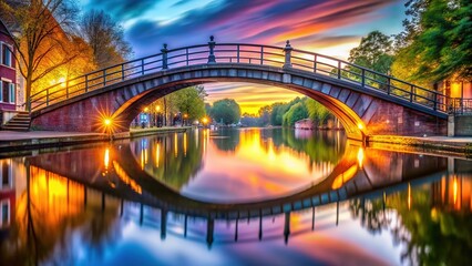 Obraz premium Canal crossing, ethereal long exposure, bridge reflected beautifully.