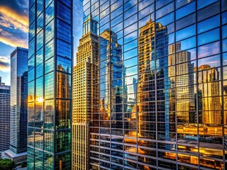 Fototapeta premium Chicago's downtown architecture: mirrored glass skyscrapers.