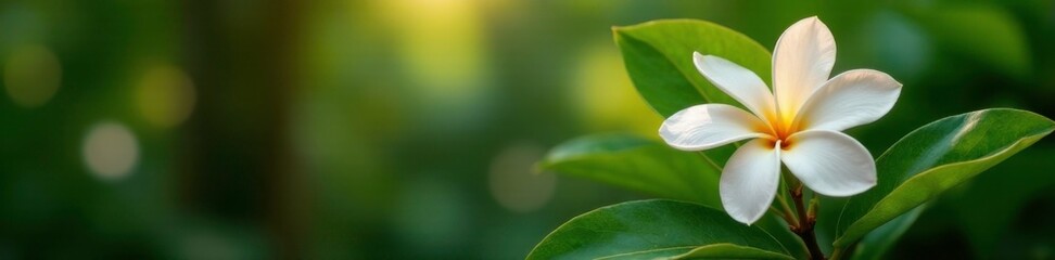 Fototapeta premium Exotic gardenia plant thriving in warm tropical environment, leafy, lush