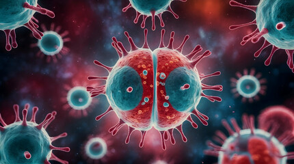 Detailed Microscopic View of Viruses in a Close-Up