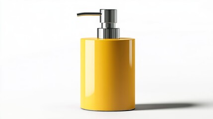 Fototapeta premium Yellow soap dispenser, bathroom, clean background, hygiene product