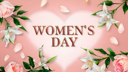 "Women's Day" text on a pink background. A stylish celebration of femininity and empowerment. Elegant. Floral. Design.