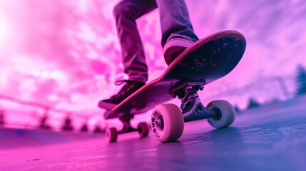 vibrant skateboarding in urban setting with colorful effects
