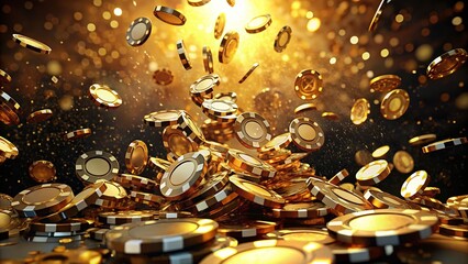 Drone-delivered gold chips rain down, a dazzling casino spectacle.