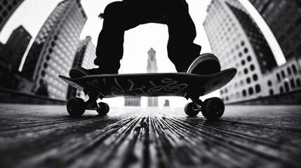 Obraz premium dynamic urban skateboarding scene in black and white