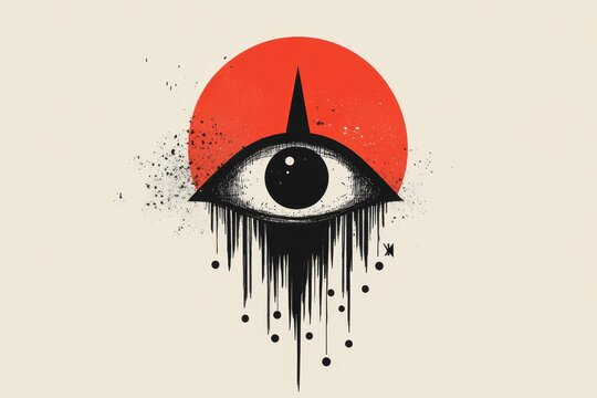 A minimalist illustration of a single wide eye with small beads of sweat forming around it, drawn in simple black lines with a red background to symbolize paranoia