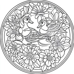 Fototapeta premium Mandala Art Serene Mandarin Ducks Swimming in a Tranquil Pond