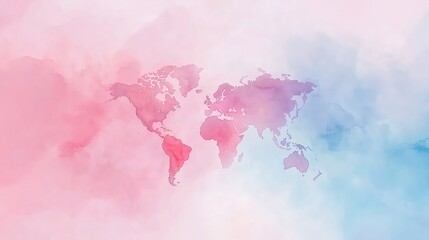 Obraz premium Serene Watercolor World Map in Soft Sapphire and Pale Violet Shades