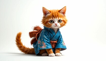 Fototapeta premium Picture of a cute kitten in a kimono