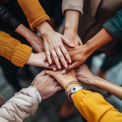 Lots of different hands on top of each other, different people and different races