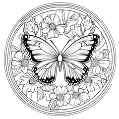 Vibrant Nature Mandala Butterflies Flowers and Intricate Design for Relaxation and Wellbeing