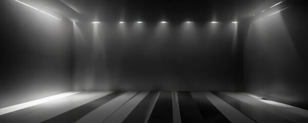 Obraz premium Gradient black and dark grey stripes on a background with single spotlight shining bright at center, focus, abstract