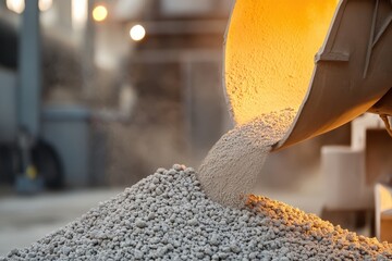 High-Temperature Cement Clinker Production Machinery and Industrial Process in Action, showcasing the pouring of hot clinker from a furnace into a pile.