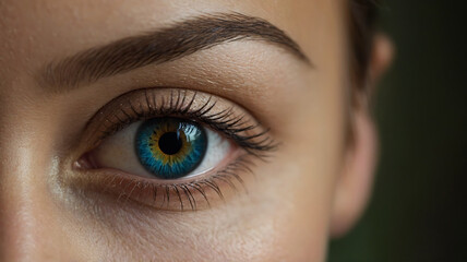 Fototapeta premium Close-Up of a Mesmerizing Eye with Vibrant Blue and Gold Iris, Natural Skin Texture, and Captivating Details for Beauty and Art Concepts