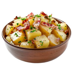 Fresh vegetable and potato salad with tomatoes and cucumbers on a white plate